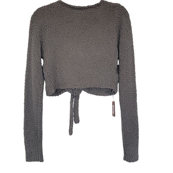 NWT Skims Cozy Cropped Tie Front Sweater in Smoke, L/XL - Picture 2 of 6
